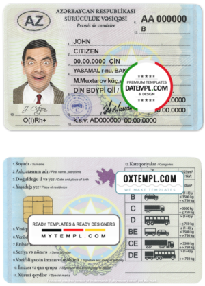 Azerbaijan driving license template in PSD format, fully editable, with all fonts (2013 - present)