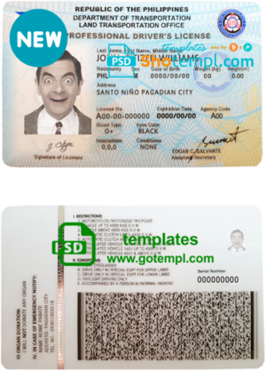 Philippines driving license template in PSD format, fully editable