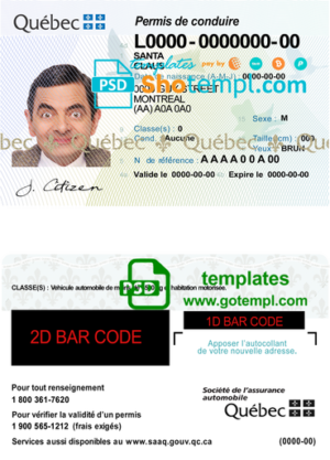 Canada Quebec driving license template in PSD format