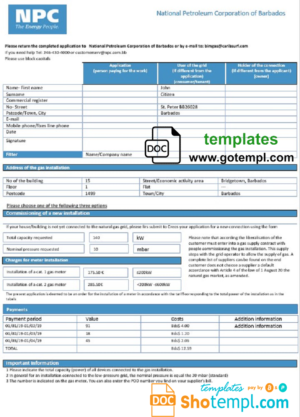 Barbados National Petroleum Corporation of Barbados gas utility bill template in Word and PDF format