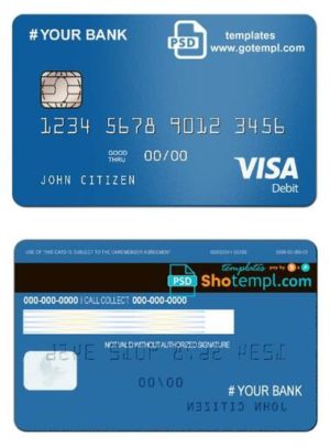 # bright blue universal multipurpose bank card template in PSD format, fully editable