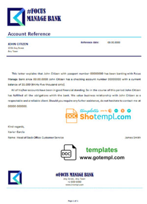 # focus manage bank universal multipurpose bank account reference template in Word and PDF format