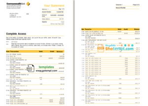 Australia Commonwealth bank statement template in Word and PDF format (3 pages), version 2
