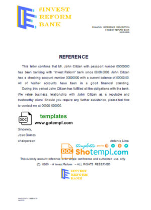 # invest reform bank universal multipurpose bank account reference template in Word and PDF format