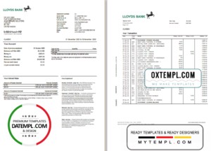United Kingdom Lloyds bank statement template in Word and PDF format, good for address prove (2 pages)