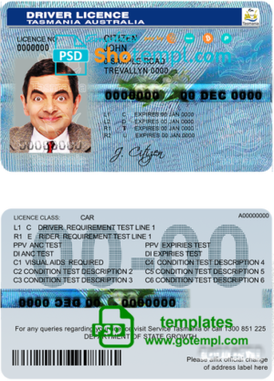 Australia Tasmania driver license template in PSD format, fully editable