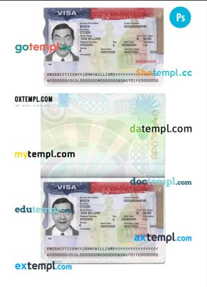 USA Tourist Visa template in PSD format, fully editable