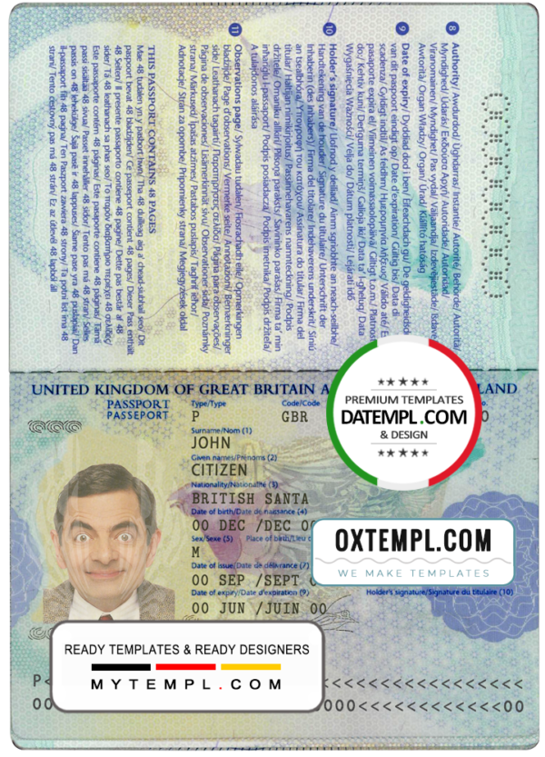 United Kingdom passport template in PSD format, fully editable, 2006-2010