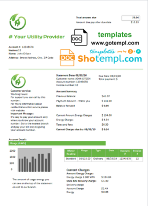 # energy quota universal multipurpose utility bill template in Word format