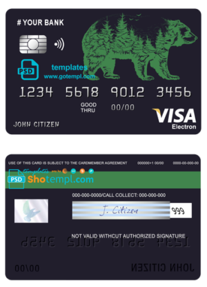 # alpine bear universal multipurpose bank visa electron credit card template in PSD format, fully editable