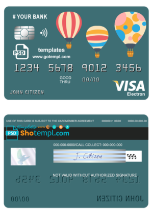 # baloon bio universal multipurpose bank visa electron credit card template in PSD format, fully editable