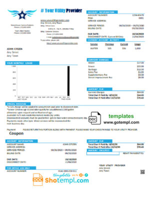 # blue safe universal multipurpose utility bill template in Word format