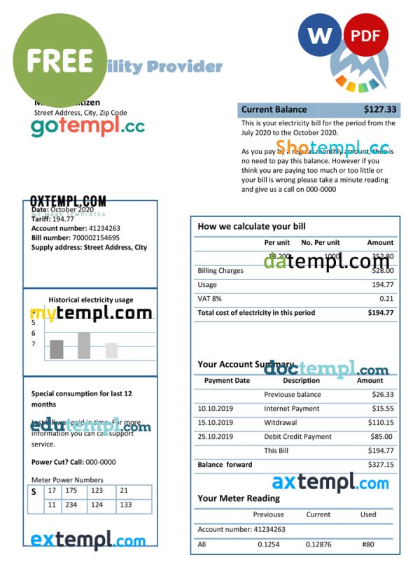 # cycle universal energy utility bill template designed in Word format