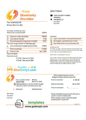 # electric swell universal multipurpose utility bill template in Word format