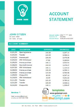 # green setting universal multipurpose bank statement template in Word format