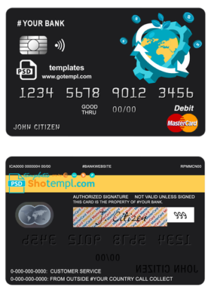 # jet world universal multipurpose bank mastercard debit credit card template in PSD format, fully editable