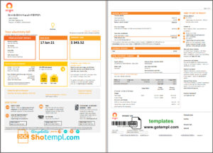 Australia New South Wales (NSW) Origin electricity utility bill template in Word and PDF format, 3pages