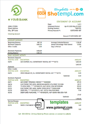 # green west universal bank multipurpose statement template in Word format