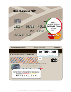 USA Bank of America bank MasterCard template in PSD format, fully editable