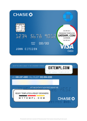 USA Chase bank Visa Debit Card template in PSD format, fully editable