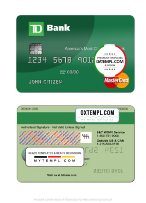 USA TD Bank MasterCard Card template in PSD format, fully editable