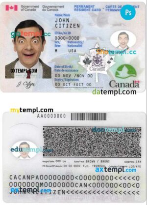 Canada Permanent resident card template in PSD format, fully editable (+ editable PSD photo look)