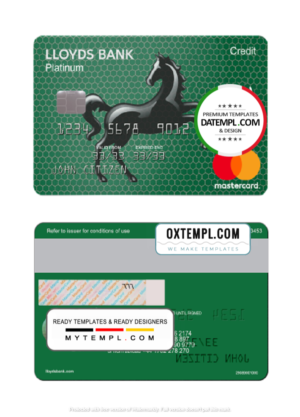 United Kingdom Lloyds platinum mastercard template in PSD format, fully editable