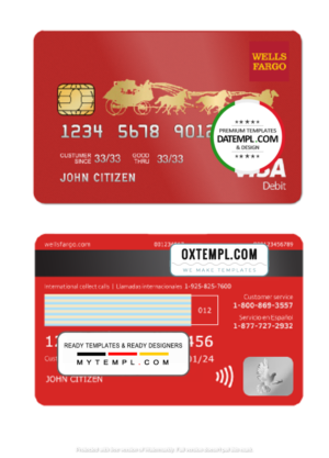 USA Wells Fargo bank visa debit card template in PSD format, fully editable