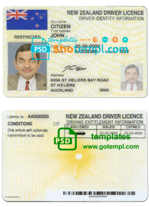 New Zealand driving license template in PSD format, fully editable