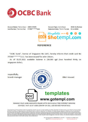 Singapore OCBC Bank bank reference letter template in Word and PDF format