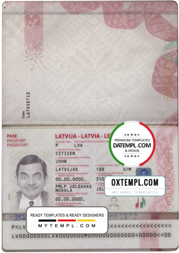 Latvia passport template in PSD format, fully editable (2015 - present)