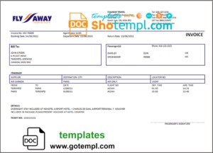 USA Fly Away Travel agency invoice template in Word and PDF format, fully editable USA Fly Away Travel agency invoice template in Word and PDF format, fully editable