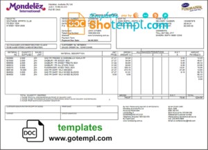 Australia Mondelez Holdings Pty Ltd invoice template in Word and PDF format, fully editable