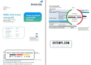 United Kingdom British Gas utility bill template in Word and PDF format (2 pages), version 3