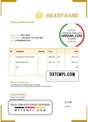 # hunt brush universal multipurpose invoice template in Word and PDF format, fully editable