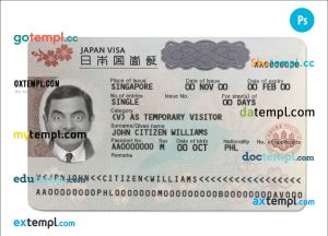 Japan tourist visa template in PSD format, fully editable, photo look