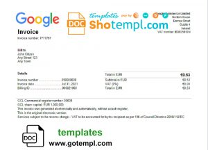 USA Google invoice template in Word and PDF format, fully editable