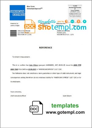 USA American Express bank account closure reference letter template in Word and PDF format