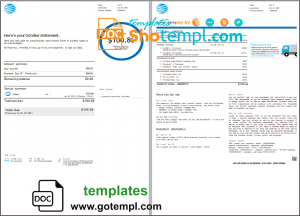 USA AT&T invoice template in Word and PDF format, fully editable (3 pages)