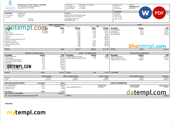 USA public research university employee sheet template in Word and PDF format