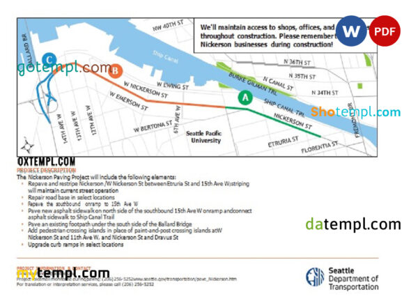 USA Washington Seattle Construction Notice, Word and PDF template, 2 pages