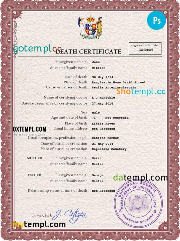 # arms first-choice vital record death certificate universal PSD template