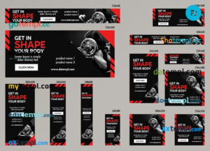 # athletic routine editable banner template set of 13 PSD