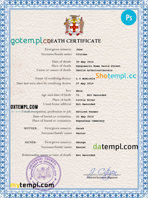# certificate leader death universal certificate PSD template, completely editable
