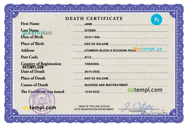 # death solutions death universal certificate PSD template, completely editable