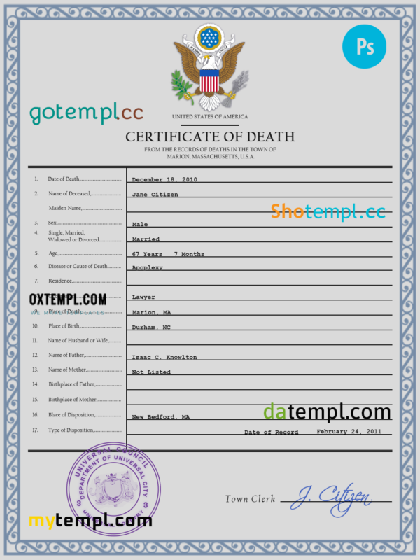 # dynamic vital record death certificate universal PSD template
