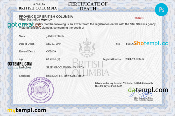 # of integrity death universal certificate PSD template, completely editable