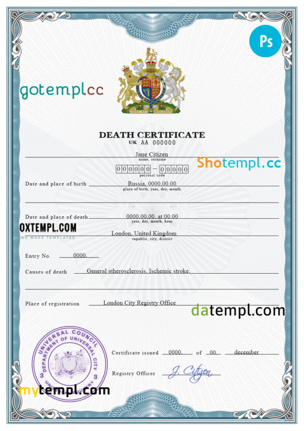 # origin break vital record death certificate universal PSD template