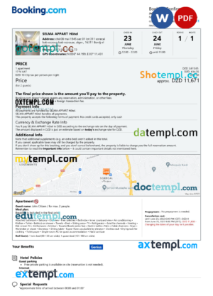 Algeria hotel booking confirmation Word and PDF template, 2 pages