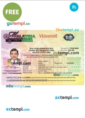 Malaysian Visa template designed in PSD format